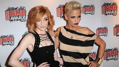 Nicola Roberts (left) and Sarah Harding from Girls Aloud arriving for the Shockwaves NME Awards 2009 at the 02 Academy, Brixton, London